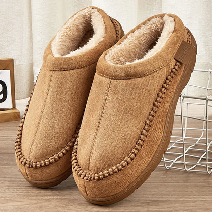 Men's Slippers Home Sewing Plush Memory Foam Warm House Shoes Male Luxury Suede Soft Non-Slip Winter Slippers For Indoor/Outdoor