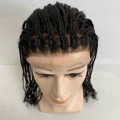 Brazilian Virgin Replacement 1# Color 14inches Box Braids 12x13 Full Lace Wig for Men Fast Express Delivery