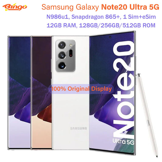 Samsung Galaxy Note20 Ultra 5G Note20 N986U1 128GB/512GB Octa Core Snapdragon 865+ 6.9" 12GB RAM 108MP&12MP&10MP Cell Phone eSim