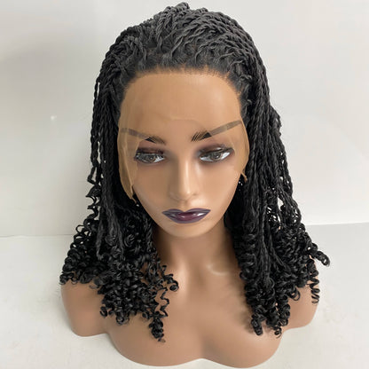 20 Inches Long Twist Braids Black Color Synthetic Hair 180% Heavy Density Lace Front Wig for Woman