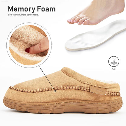 Men's Slippers Home Sewing Plush Memory Foam Warm House Shoes Male Luxury Suede Soft Non-Slip Winter Slippers For Indoor/Outdoor