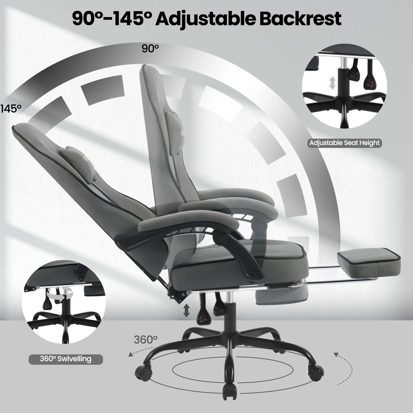 Swivel Gamer Chair Gaming Chair Ergonomic Office Computer Chair with Lumbar Cushion Pillow Footrest