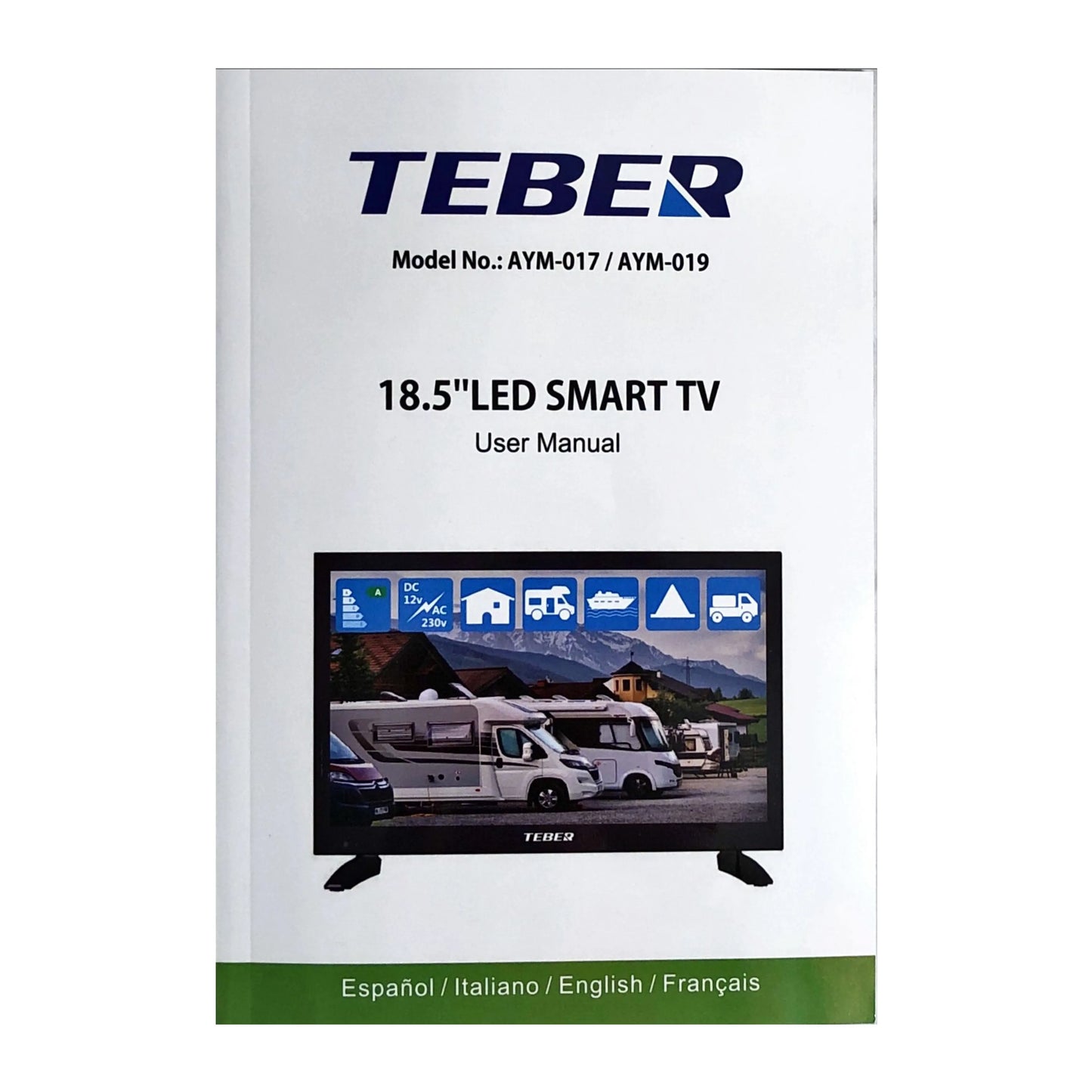 18,5-inch Smart TV, with 12v adapter and 230v, Android 11. Full HD DVB-S2/C/T/T2 for motorhomes, campers, caravans, boats.