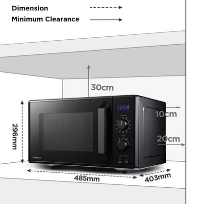 Toshiba MW2-AG23P(BK) 3-in-1 Microwave Oven with Grill and Combination Hob, 23 L, Rotating Plate Timer, Built-in LED Lights