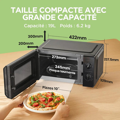 COMFEE' Microwave Oven, 19L Capacity, 700W Power, 5 Power Levels, 30 Minute Timer, Defrost, Black