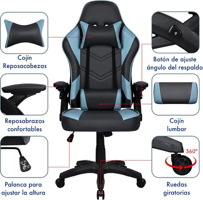 T-lovendo Professional Gaming Chair, Ergonomic, Breathable Fabric Anti-smudge, Flip Armrest for Adults Adjustable height and reclining backrest