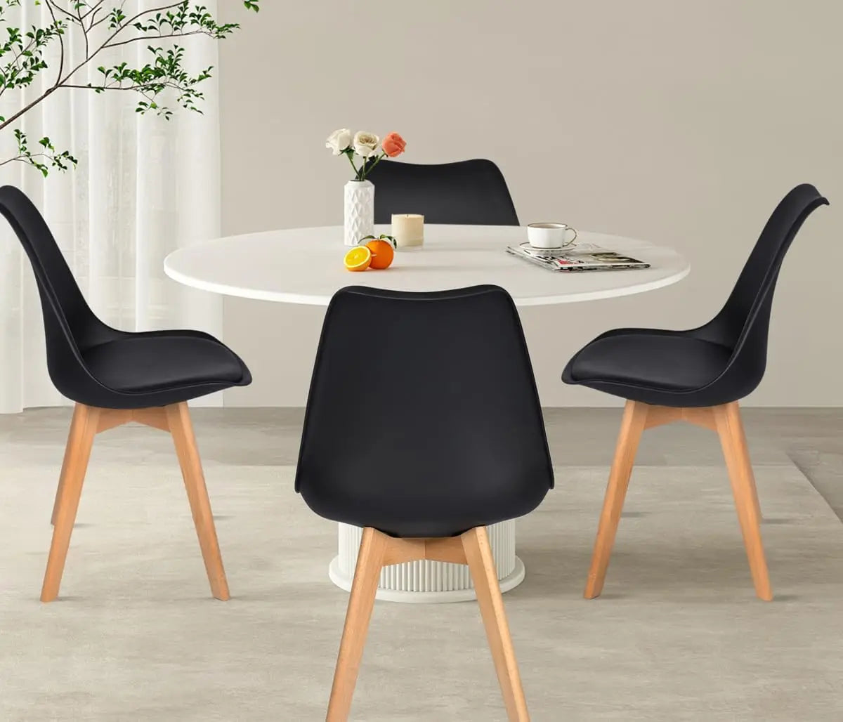 T-lovendo 4 Pack Nordic dining chairs in beech wood and padded seat