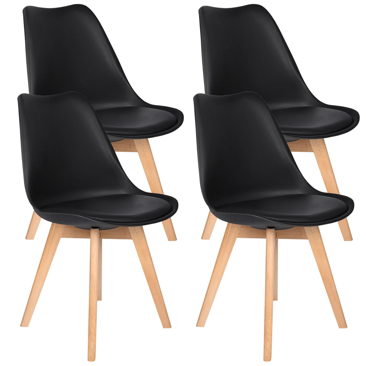 T-lovendo 4 Pack Nordic dining chairs in beech wood and padded seat