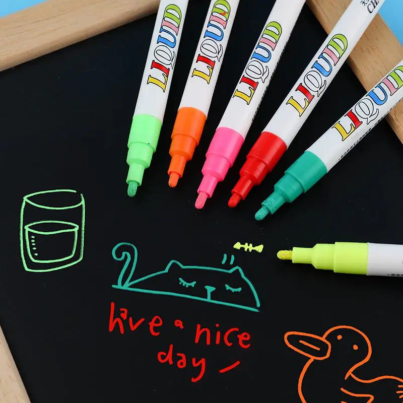 12 Color/set Liquid Erasable Chalk Marker Pens Glass Windows Blackboard  Markers Stickers Liquid Ink Pen Chalkboard Tools Office