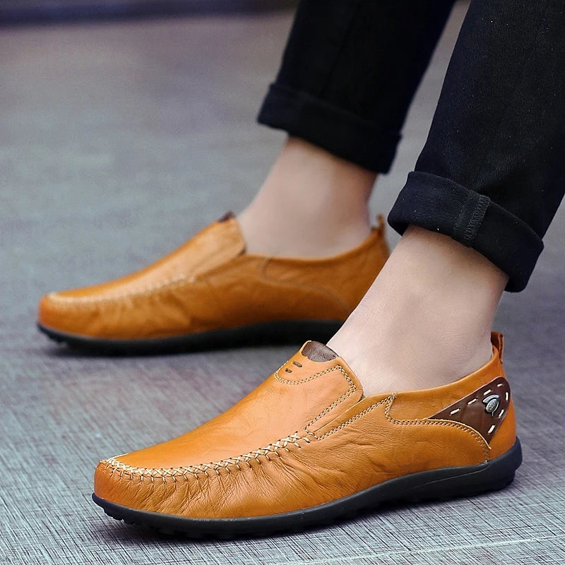 Leather Shoes Men Fashion Leather Genuine High Quality Luxury Brand Comfortable Men Casual Driving Shoes Plus Size 37-47