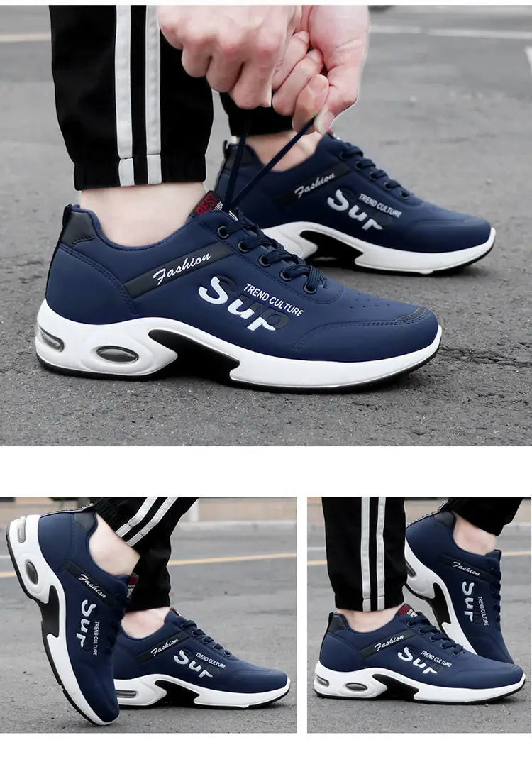 Men Sport Leather Shoes Lightweight Running Sneakers Casual Breathable Shoes Non-slip Comfortable White Big Size 35-47 Hombre