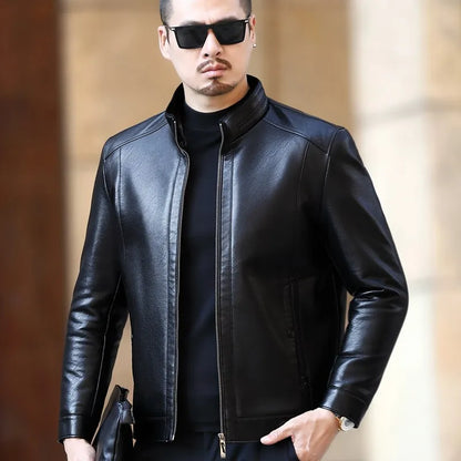 YXL-221 Natural Leather Jacket Men's Stand-up Collar  Business Casual Fur One-piece Men's Super Soft SE Plush Liner Warm Jacket