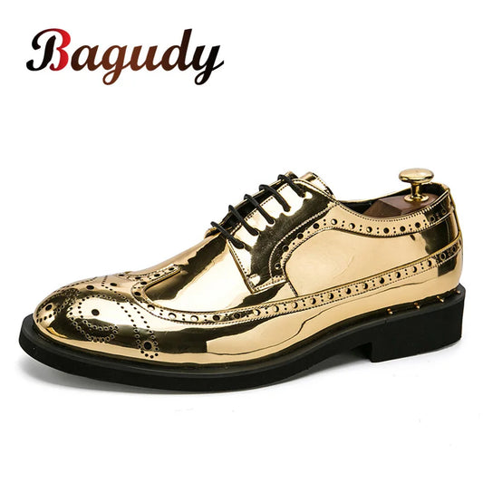 Brand Men Dress Shoes gold Glitter Men Formal Shoes Moccasins Italian Leather Luxury Fashion Wedding Oxford Shoes Men's shoes 46