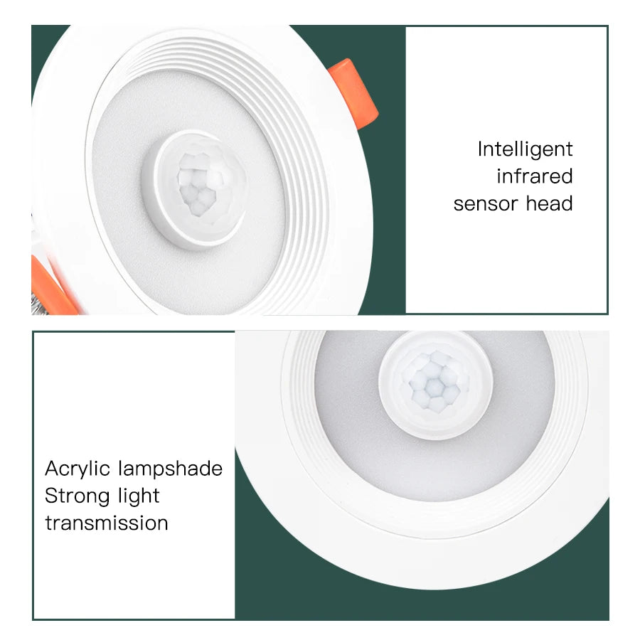 AC 85-265V 5W 10W 15W 20W Round Recessed LED Ceiling Light PIR Motion Sensor Spot Light for Corridor Aisle Auto ON/Off at Night