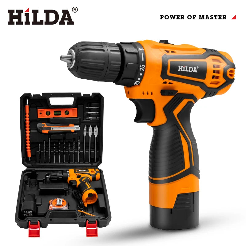 HILDA Electric Drill 12V 16V 20V Cordless Drill Electric Screwdriver Mini Wireless Power Driver DC Lithium-Ion Battery