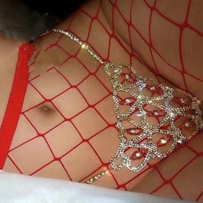 Fashion Sexy Underwear Rhinestone Bikini Heart Thong Chain for Women Bling Crystal Waist Belly Body Chain Panties Jewelry