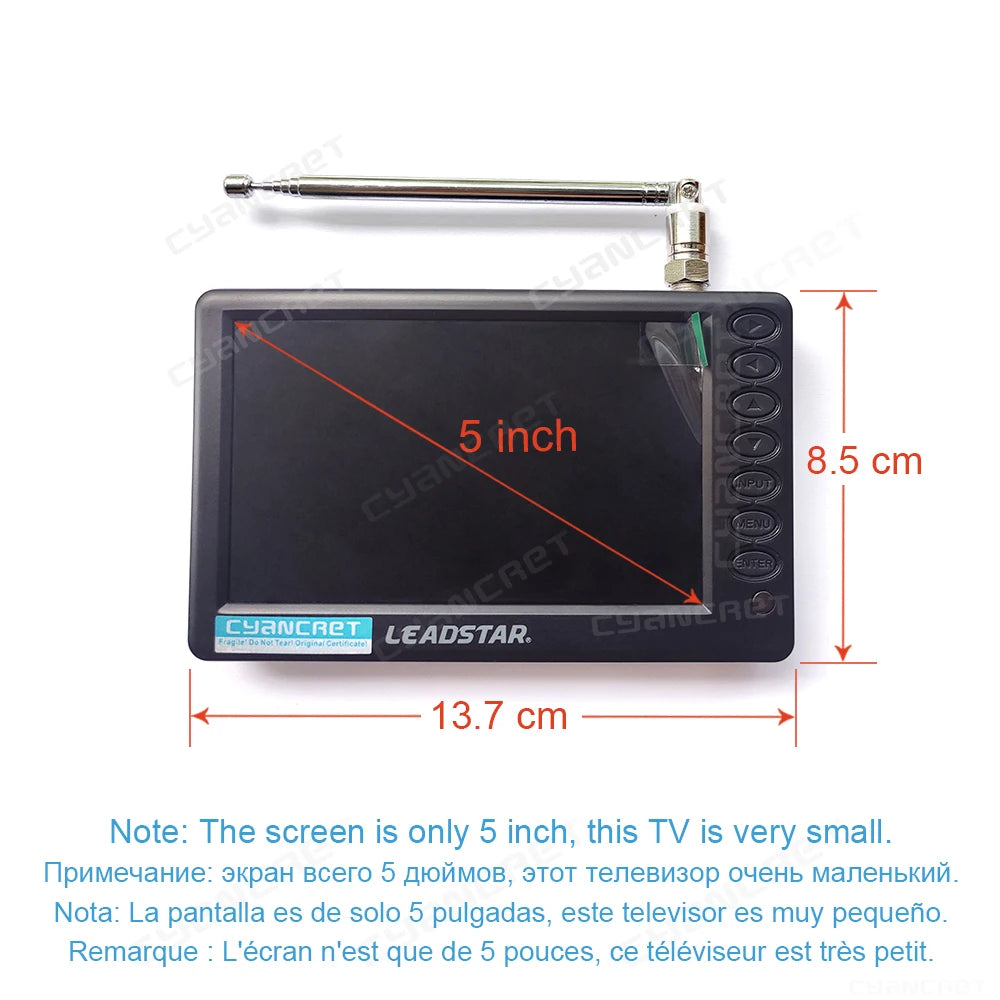 LEADSTAR Pocket TV D5 5 Inch DVB-T2 ATSC ISDB-T TDT Digital and Analog Mini Small Car Television Portable TV Support USB TF AC3