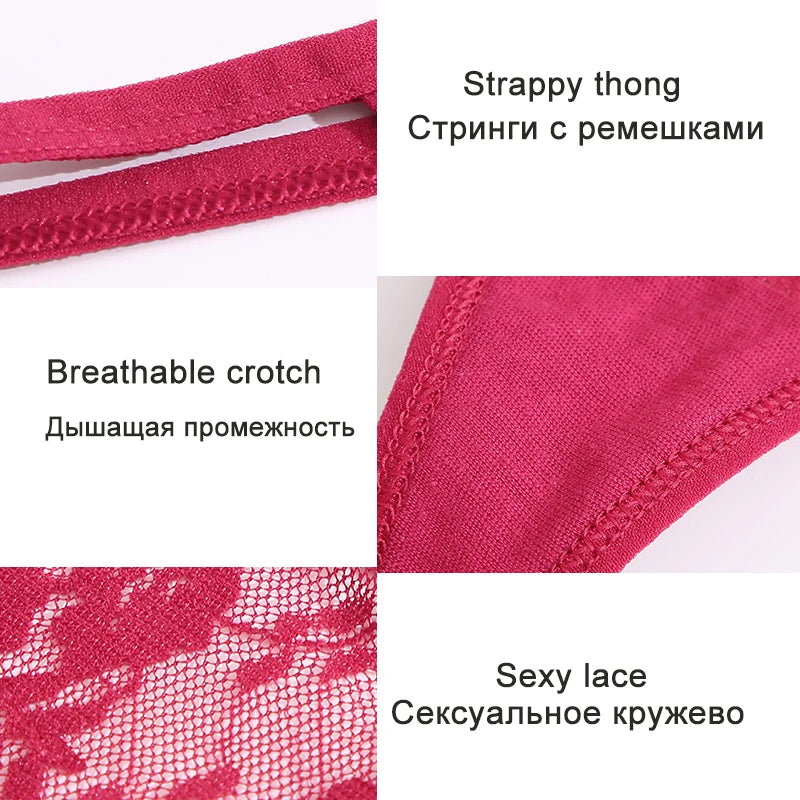 FINETOO 3PCS/Set Sexy G-string Panties Women Thongs  Lace Underwear Pantys Low-Waist Femme Underpants Mesh Transparent  Lingerie