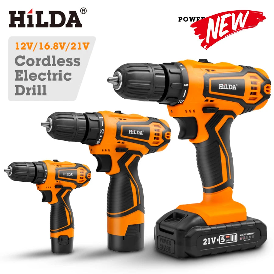 HILDA Electric Drill 12V 16V 20V Cordless Drill Electric Screwdriver Mini Wireless Power Driver DC Lithium-Ion Battery