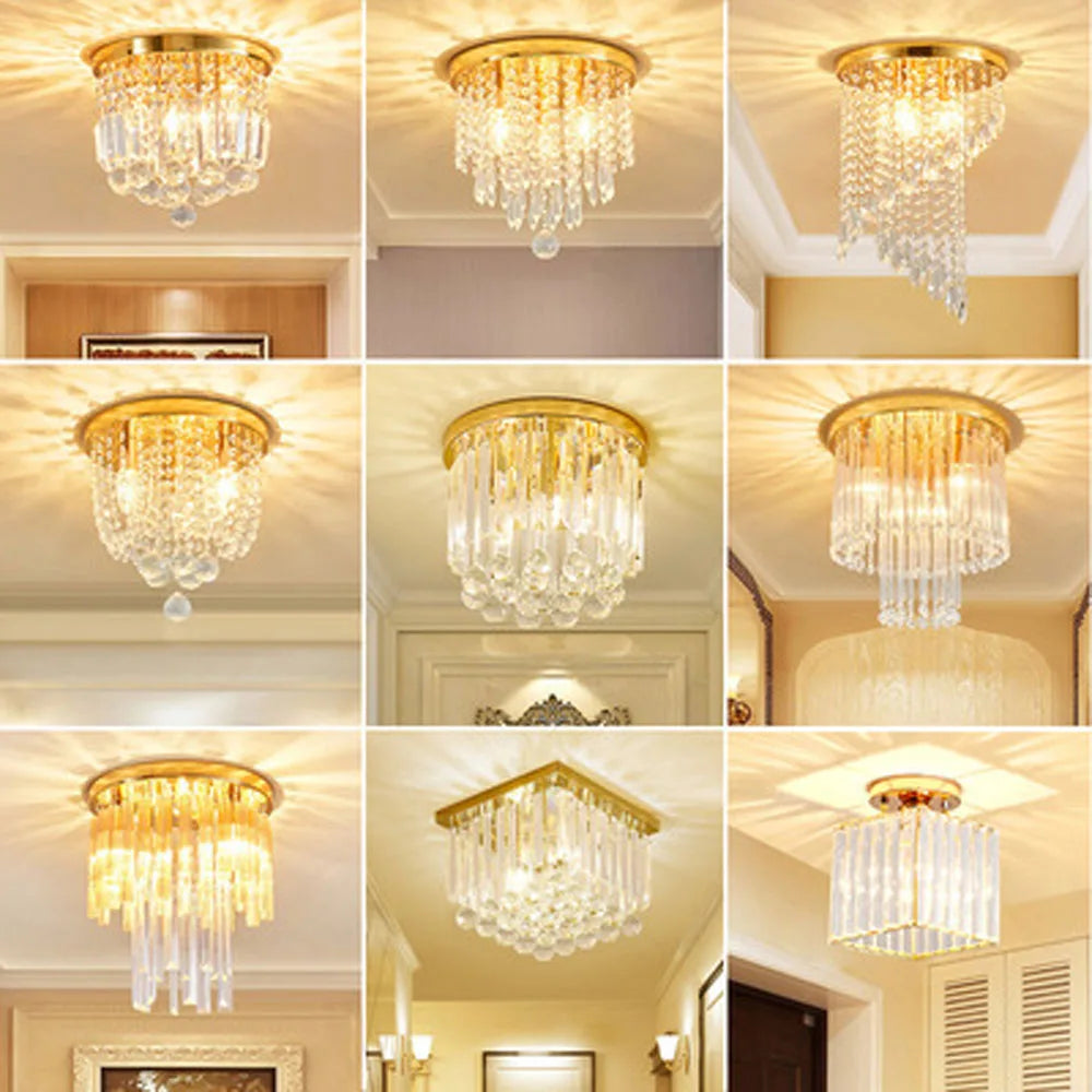 Led Ceiling Lights Crystal Lamp shade  Gold Plafonnier Living Room Bedroom Modern Round  Decorative Ceiling Lamp E14