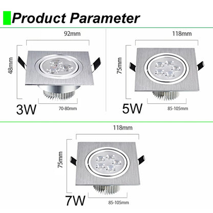 LED Square Down Lights 3W 5W 7W Recessed Dimmable Downlights 110V 220V Spot Indoor Ceiling Home Ceil Decor