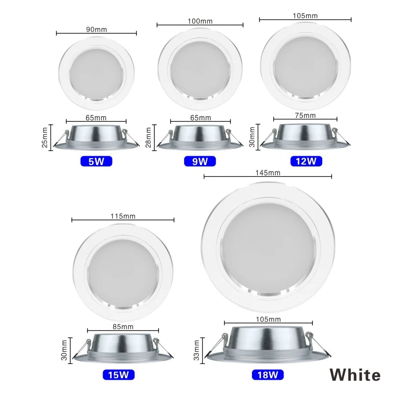 Led Downlights 220v Led Ceiling Light 5W 9W 12W Recessed Down light Round Led Panel Light 15W 18W LED Spot light Indoor Lighting