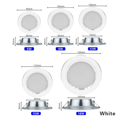 Led Downlights 220v Led Ceiling Light 5W 9W 12W Recessed Down light Round Led Panel Light 15W 18W LED Spot light Indoor Lighting