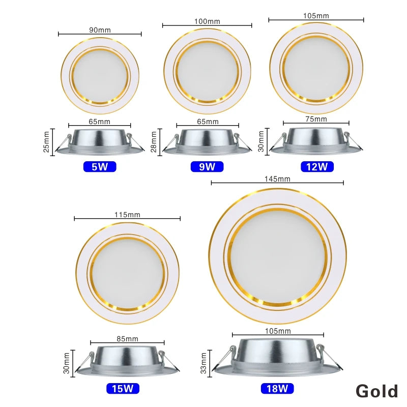 Led Downlights 220v Led Ceiling Light 5W 9W 12W Recessed Down light Round Led Panel Light 15W 18W LED Spot light Indoor Lighting