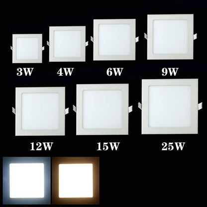 Recessed LED Ceiling Light 3-25W Warm White/Natural White/Cold White Square Ultra thin led panel light AC85-265V LED Down Light