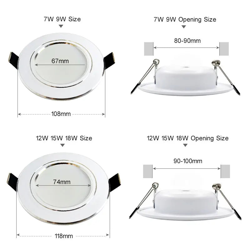 Led Downlight 3W 5W 7W 9W 12W 15W 18W AC 220V 230V 110V  Ceiling Bathroom Lamps Living Room Light Home Indoor Lighting