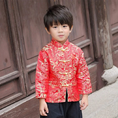 2019 Chinese New Year Festival Children Jacket Boys Tang Clothes Costumes Baby Boy Coat Red Navy Dragon Outfits Yellow Outerwear