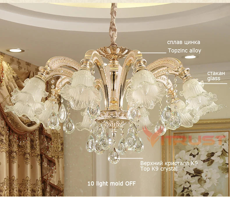 Gold crystal chandelier k9 led crystal chandelier for dining room lustres para sala de jantar lustre de cristal teto