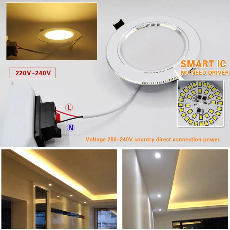 Led Downlight 3W 5W 7W 9W 12W 15W 18W AC 220V 230V 110V  Ceiling Bathroom Lamps Living Room Light Home Indoor Lighting