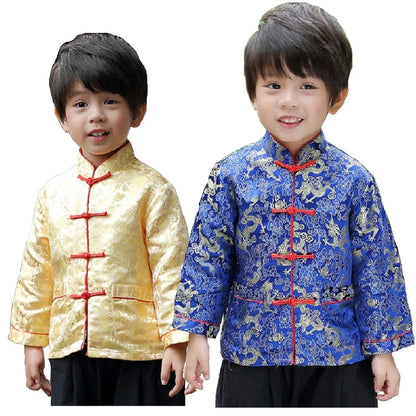 2019 Chinese New Year Festival Children Jacket Boys Tang Clothes Costumes Baby Boy Coat Red Navy Dragon Outfits Yellow Outerwear