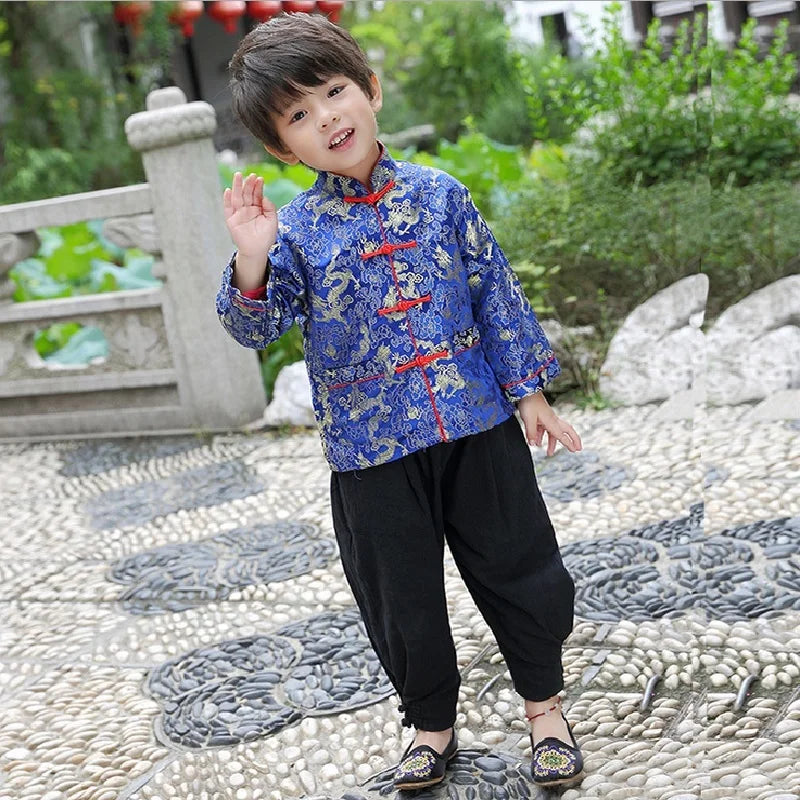 2019 Chinese New Year Festival Children Jacket Boys Tang Clothes Costumes Baby Boy Coat Red Navy Dragon Outfits Yellow Outerwear