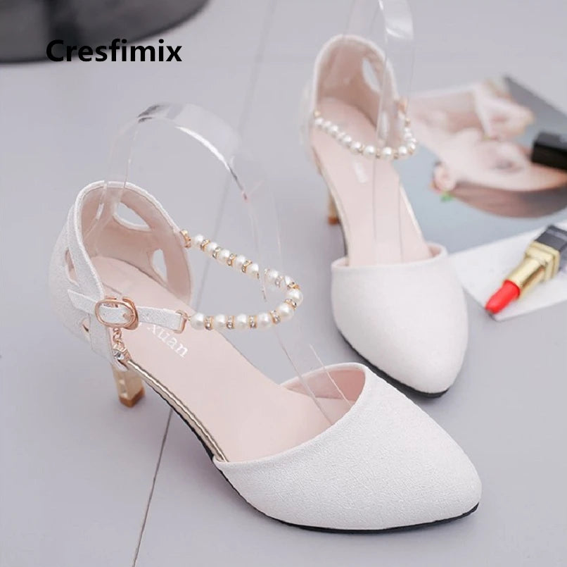 Cresfimix women comfortable spring & summer 7cm high heel pumps lady casual white wedding high heel shoes leisure shoes a2435