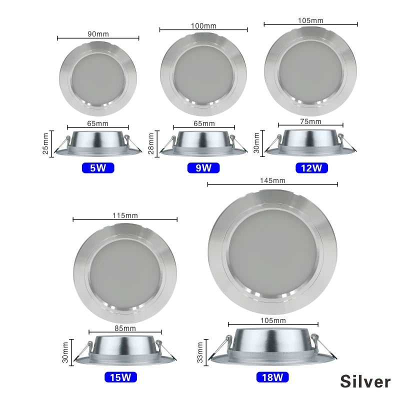 Led Downlights 220v Led Ceiling Light 5W 9W 12W Recessed Down light Round Led Panel Light 15W 18W LED Spot light Indoor Lighting