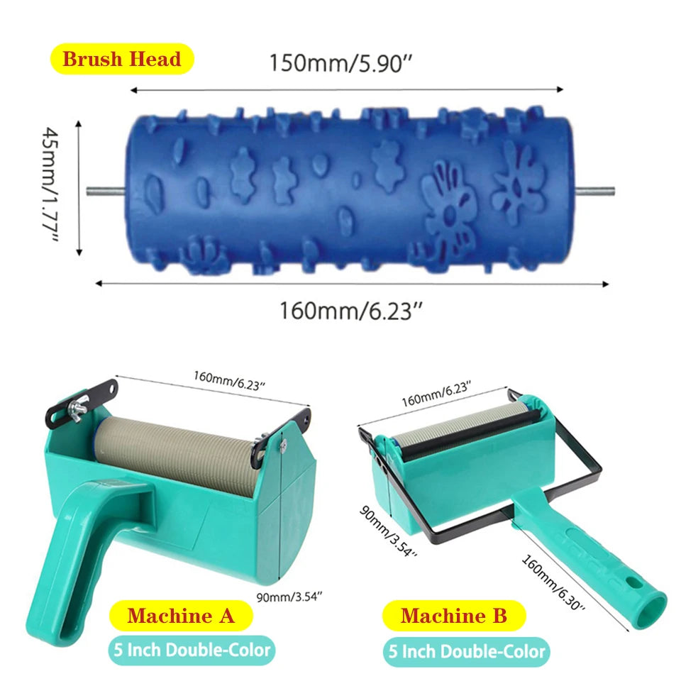 Roller And Patterned Paint Machine Wall Tools 5" Rubber Roller Brush Tool Set 3D Pattern Wallpaper Room Decor Painting Machine