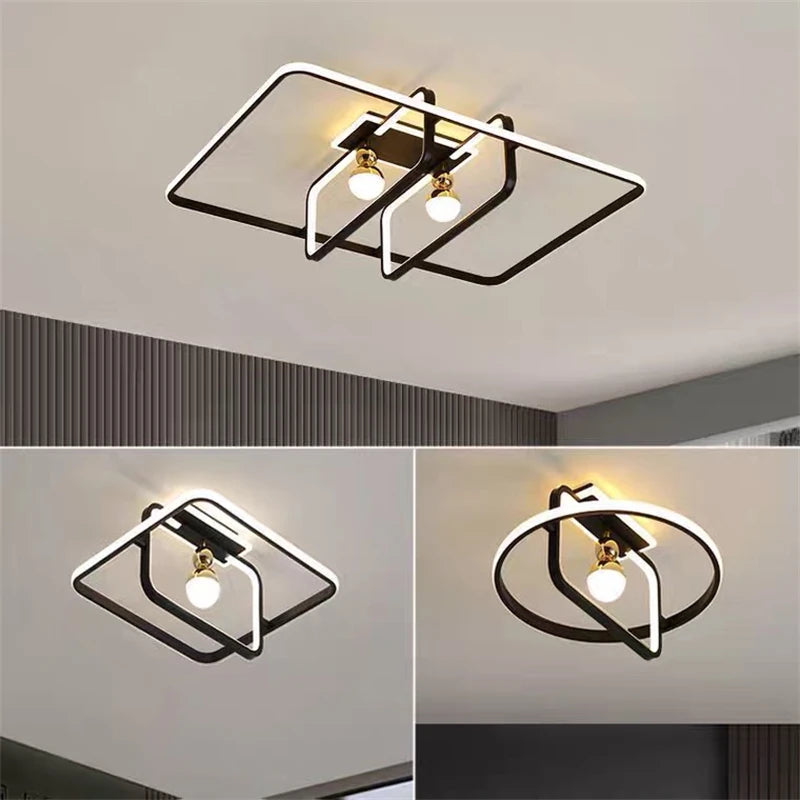 Modern Aluminium Dimming Ceiling Chandelier Lamp Square LED Ceiling Lights Fixtures Lustre Plafonnier with Remote for Home Decor