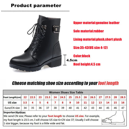 WOIZGIC Female Ladies Women Genuine Leather Ankle Boots Platform Winter Antumn Plush Fur Warm Shoes Plus Size Lace Up 35-43