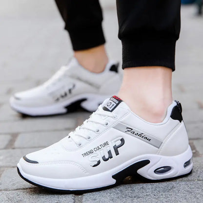 Men Sport Leather Shoes Lightweight Running Sneakers Casual Breathable Shoes Non-slip Comfortable White Big Size 35-47 Hombre