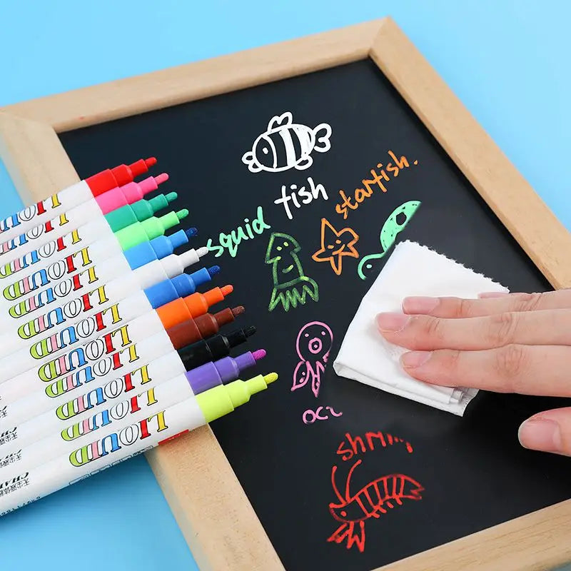 12 Color/set Liquid Erasable Chalk Marker Pens Glass Windows Blackboard  Markers Stickers Liquid Ink Pen Chalkboard Tools Office