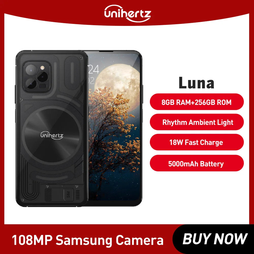 Unihertz Luna CellPhone with Rhythm Ambient Light, NFC Phones, 4G, Android 12, 108MP Night Vision Camera, 8GB + 256GB, 5000mAh