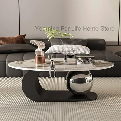 Nordic Retractable Coffee Table Living Room Home Design Rock Plate Luxury Minimalist Oval Side Table Room Decor Furniture