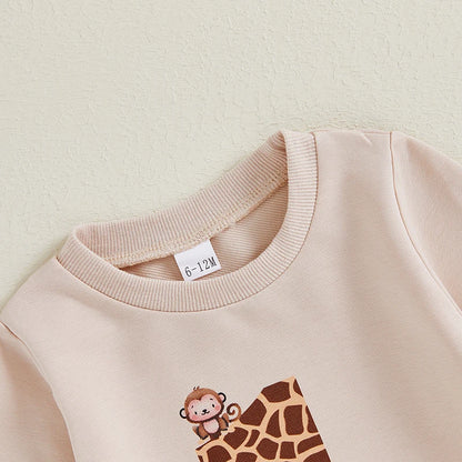 2024-05-31 Lioraitiin Baby Boy First Birthday Outfit, Animal Print Long Sleeve Sweatshirt Elastic Waist Pants Set for Fall