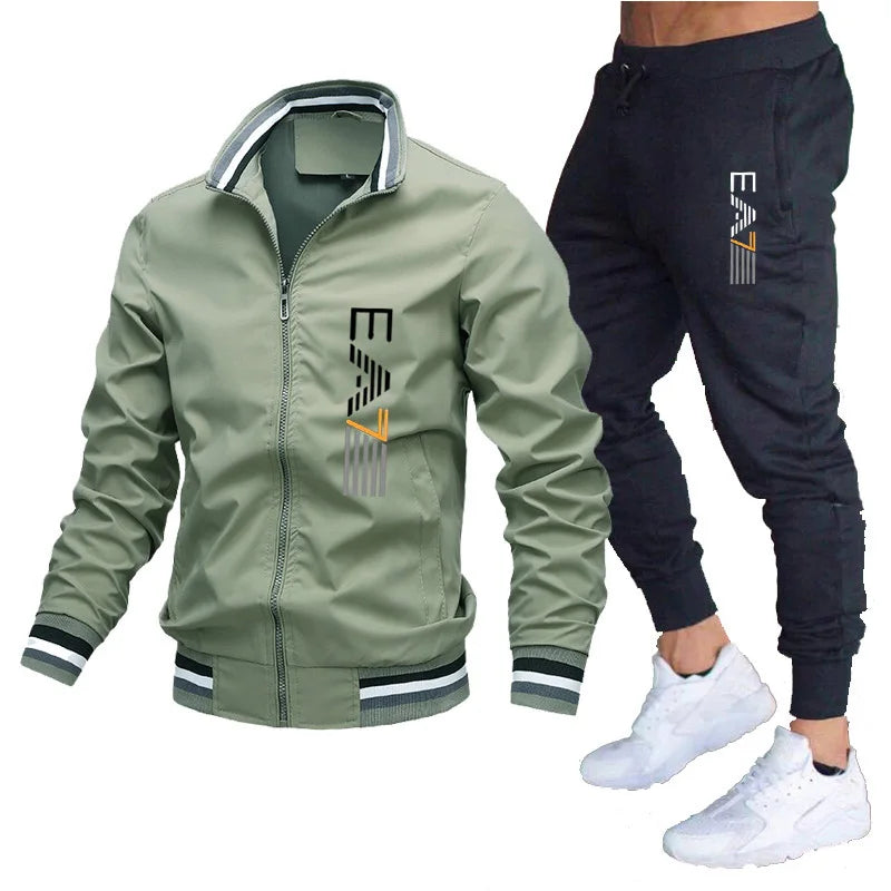 Men's Athletic Windproof Sportswear Set, Jacket And Pants, Gym Suit, Active co ord set,Casual Jogging tracksuit Set