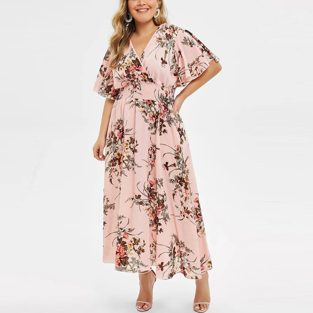 2023 Plus Size 3XL 4XL 5XL Women Dress Floral Chiffon Flower Dress Loose Bohemian Beach Summer Dresses Urban Gypsy Ropa Vestidos