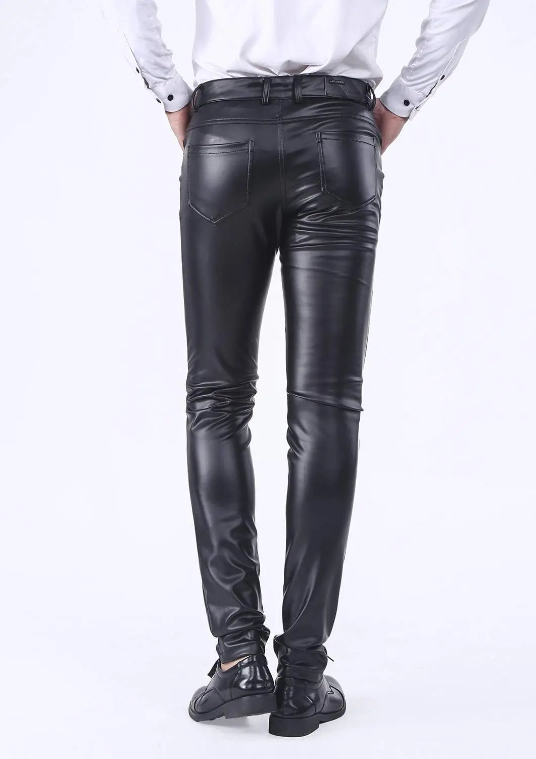 Men`s Business Slim Fit Five Pockets Faux Leather Pants Jeans