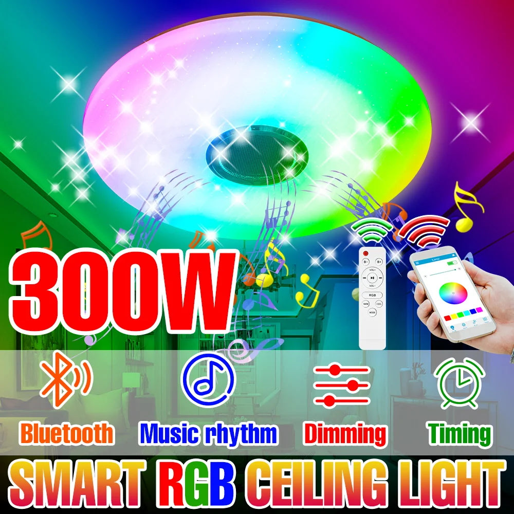 LED RGB Smart Ceiling Lamp Living Room Chandeliers APP Remote Control Bluetooth Speaker Music Light For Home Decoration LED Lamp