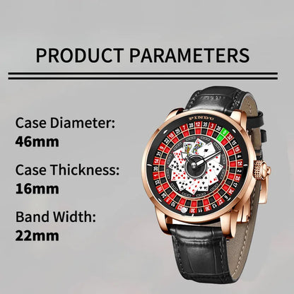 PINDU Design New Mechanical Watch NH35 Poker Rotating Dial Las Vegas Roulette Table Theme Automatic Watch Men's Luminous Hands